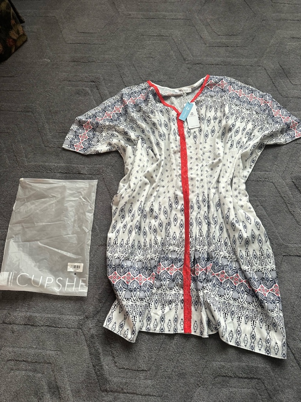 Cupshe White Navy Printed Tunic with Coral Trim